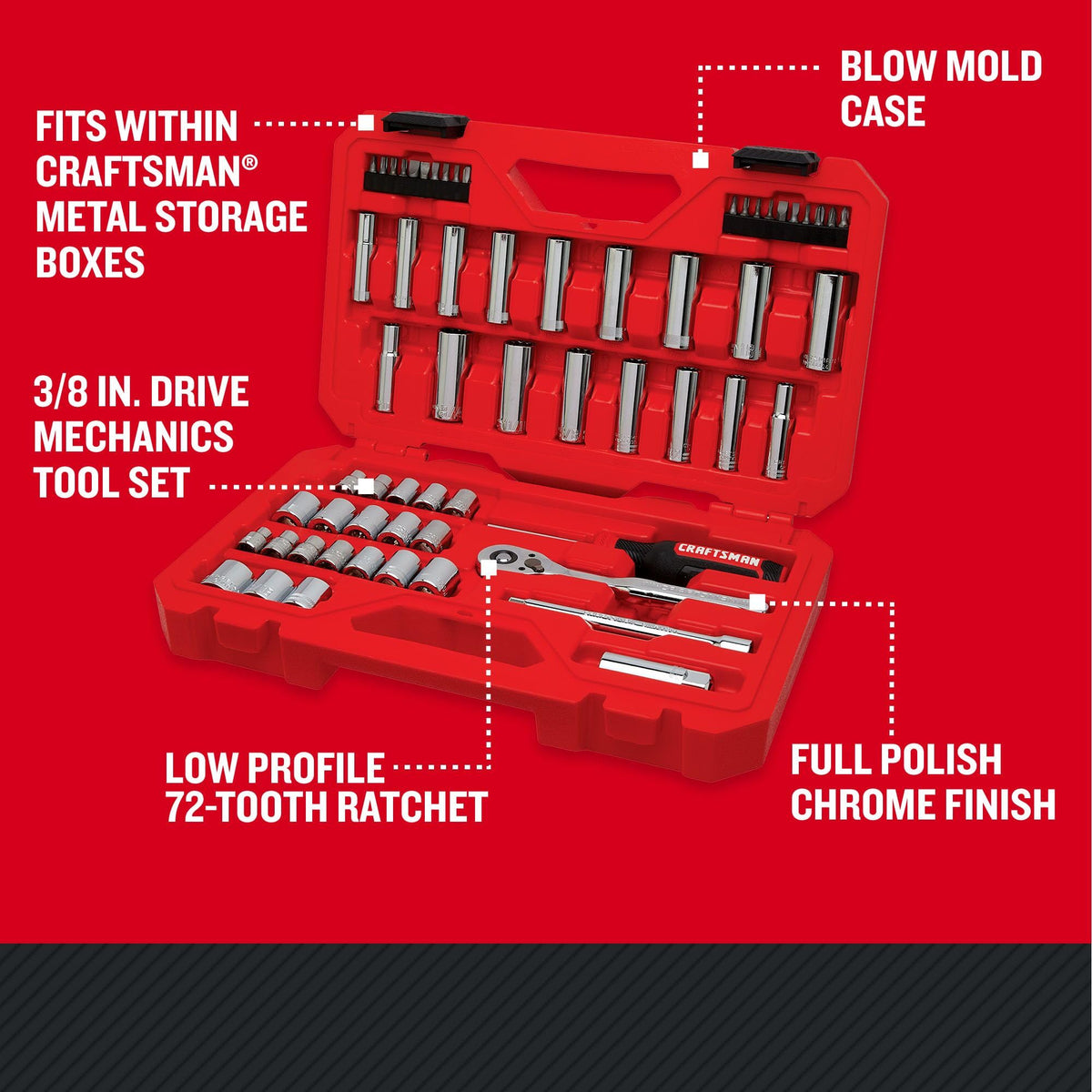 Mechanics Tool Set, 3/8 Inch Drive, 61 Piece B3139