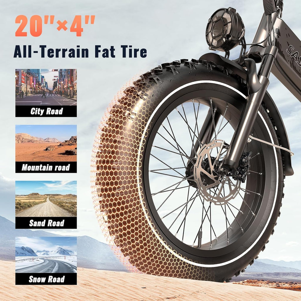 1500W Folding Electric Bike with 52V 20AH Removable Battery, 20" x4.0 Fat Tire W950