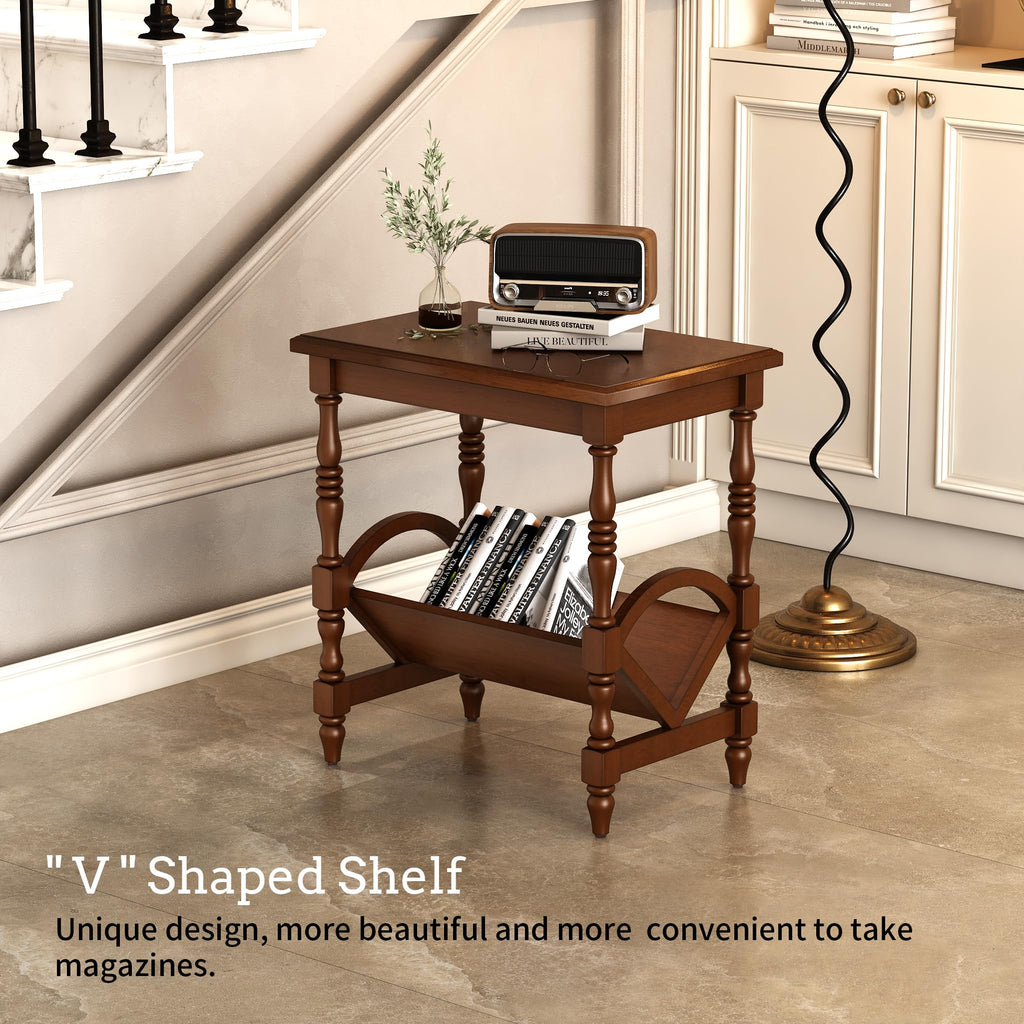 Wood End Table with Magazine Rack and Rubberwood Legs I672160