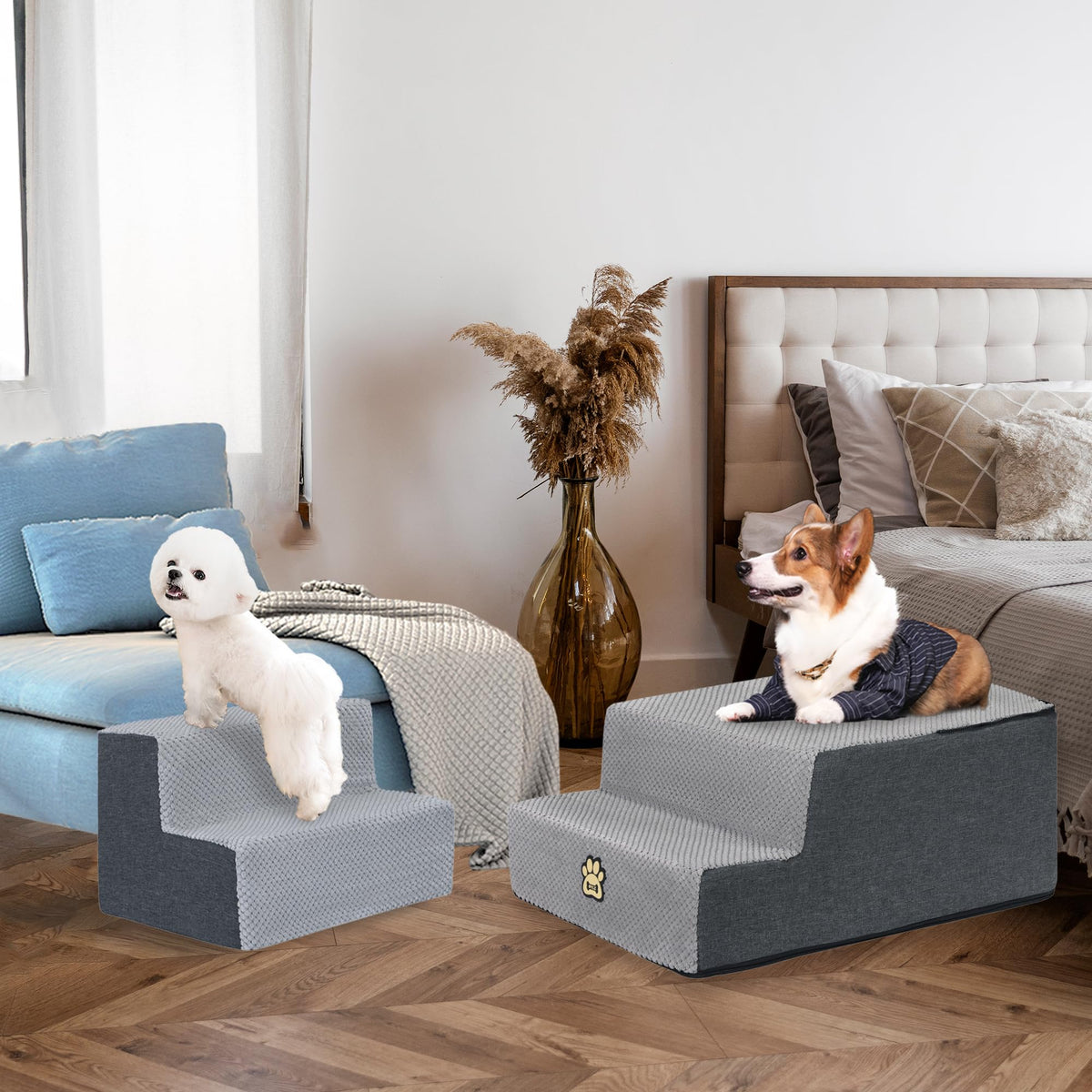 4-Step Foam Dog Stairs, 18-Inch, Gray X2272
