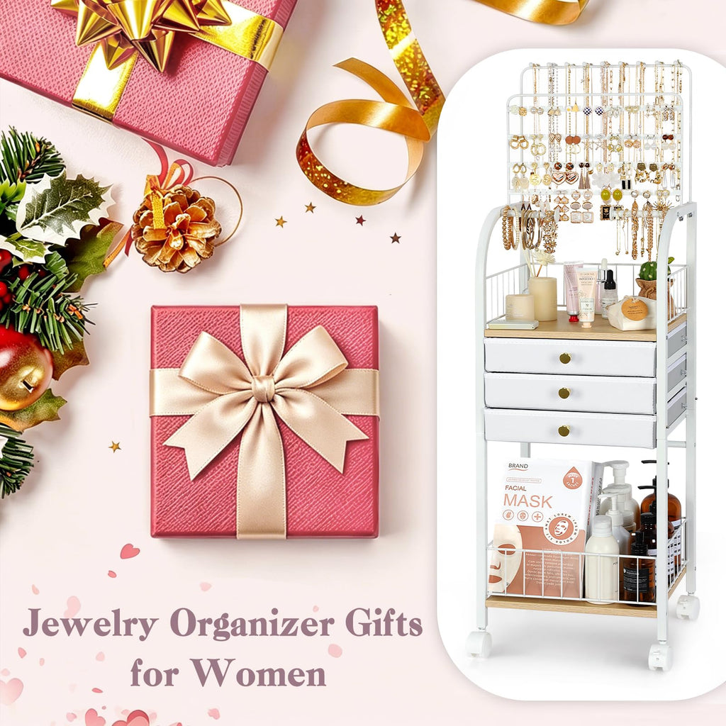 Large White 3 Drawer Floor Jewelry Organizer Stand Z4530