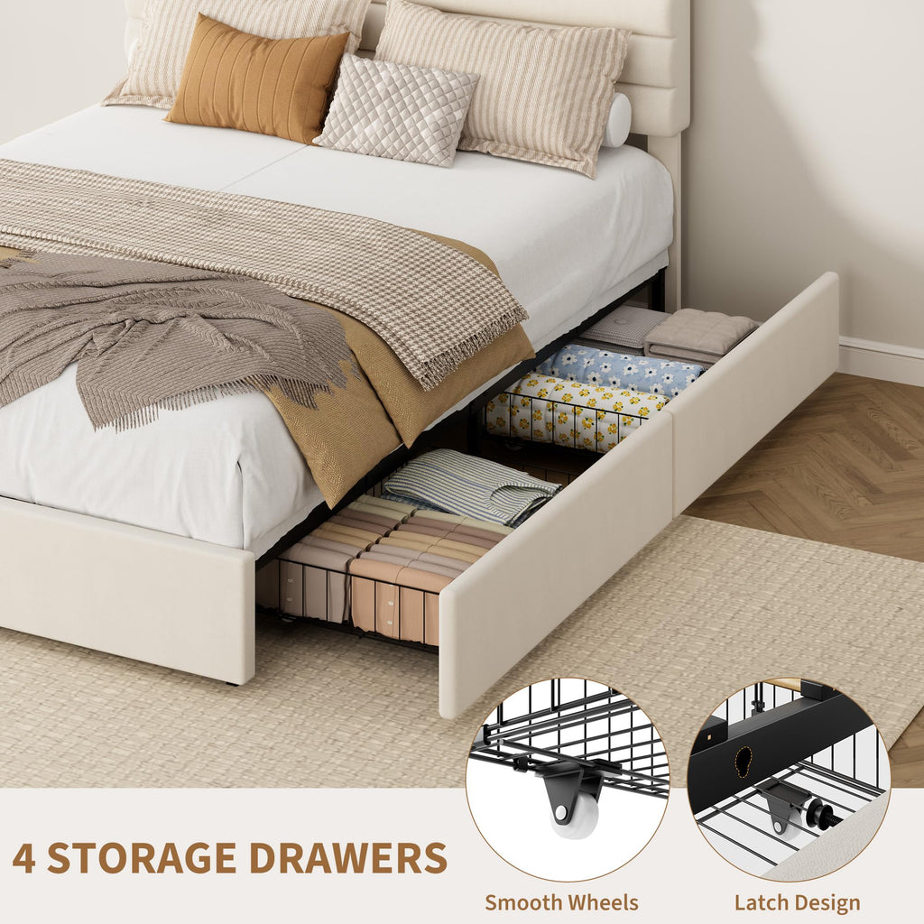 Queen Size Velvet Upholstered Storage Bed with 4 Drawers E4237