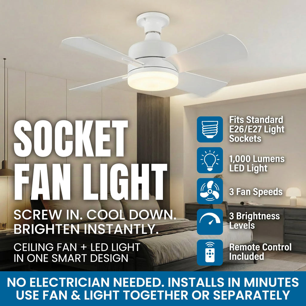 15.4" Socket Fan Light Ceiling Fan with Remote Control K3573