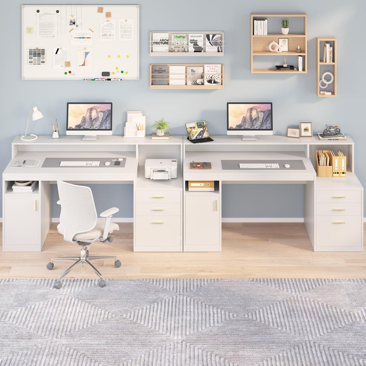 65" White Computer Desk with 3 Drawers J442