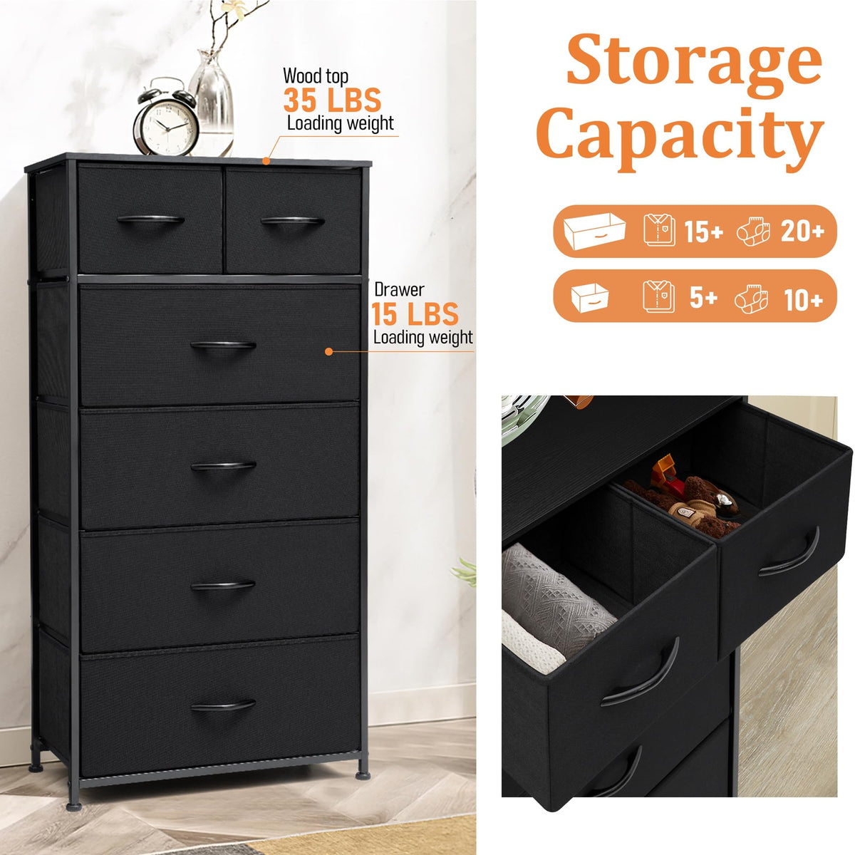 Fabric 6 Drawer Tall Dresser F772817