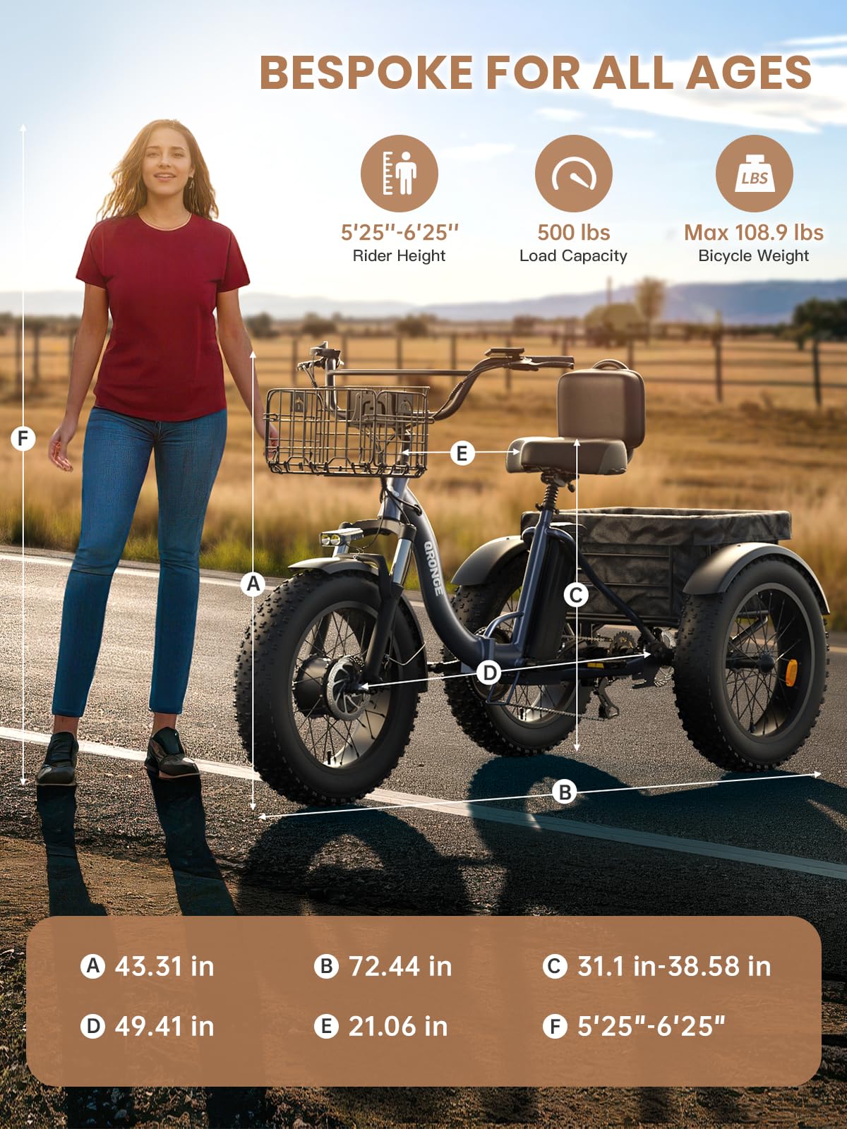Electric Tricycle for Adults 1200W 36V 20AH Fat Tire Folding Y351
