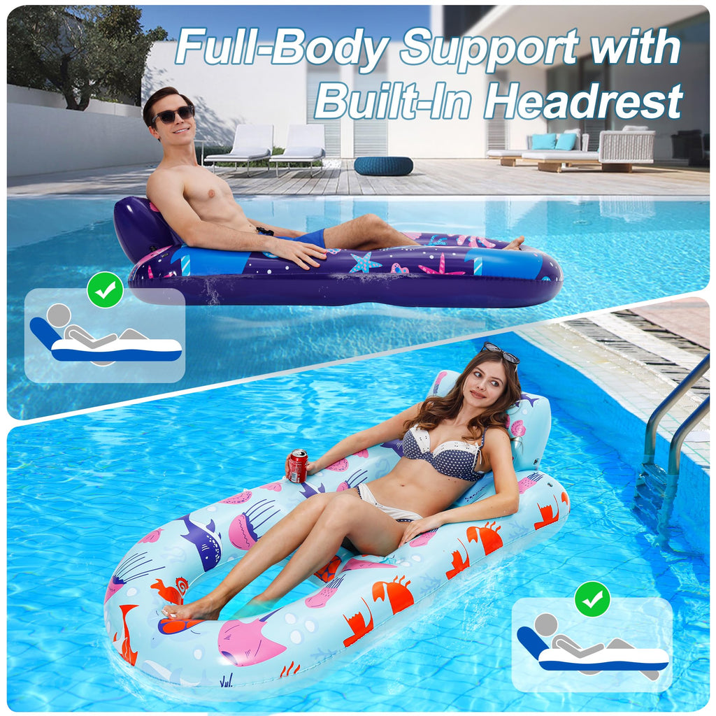 4 Pack Inflatable Pool Lounger with Cup Holder O4647