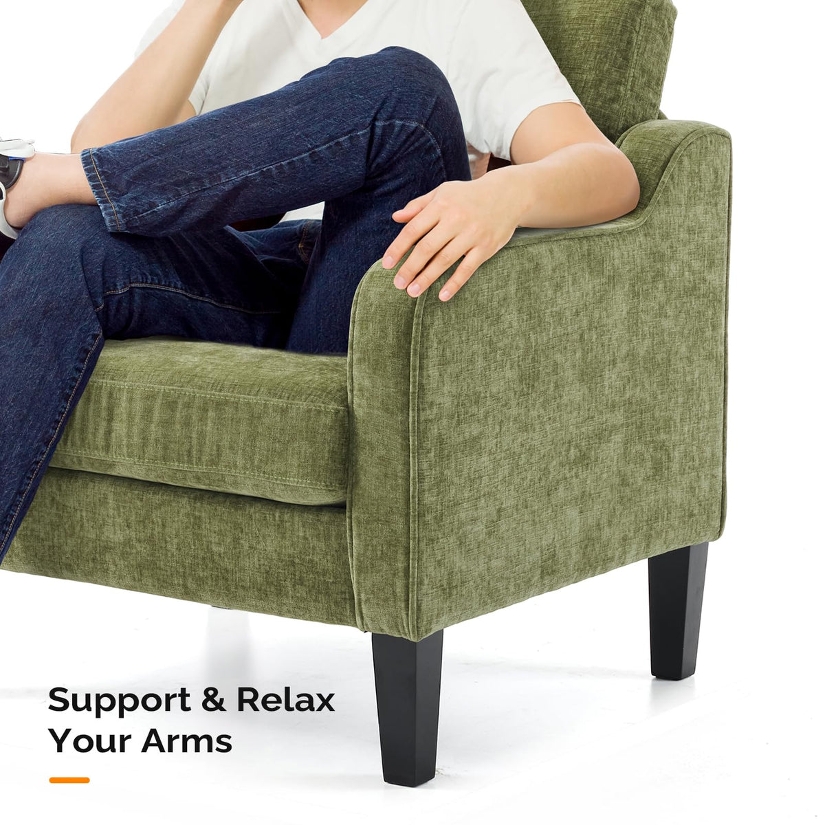 Olive Green Chenille Accent Chairs Set of 2 E985