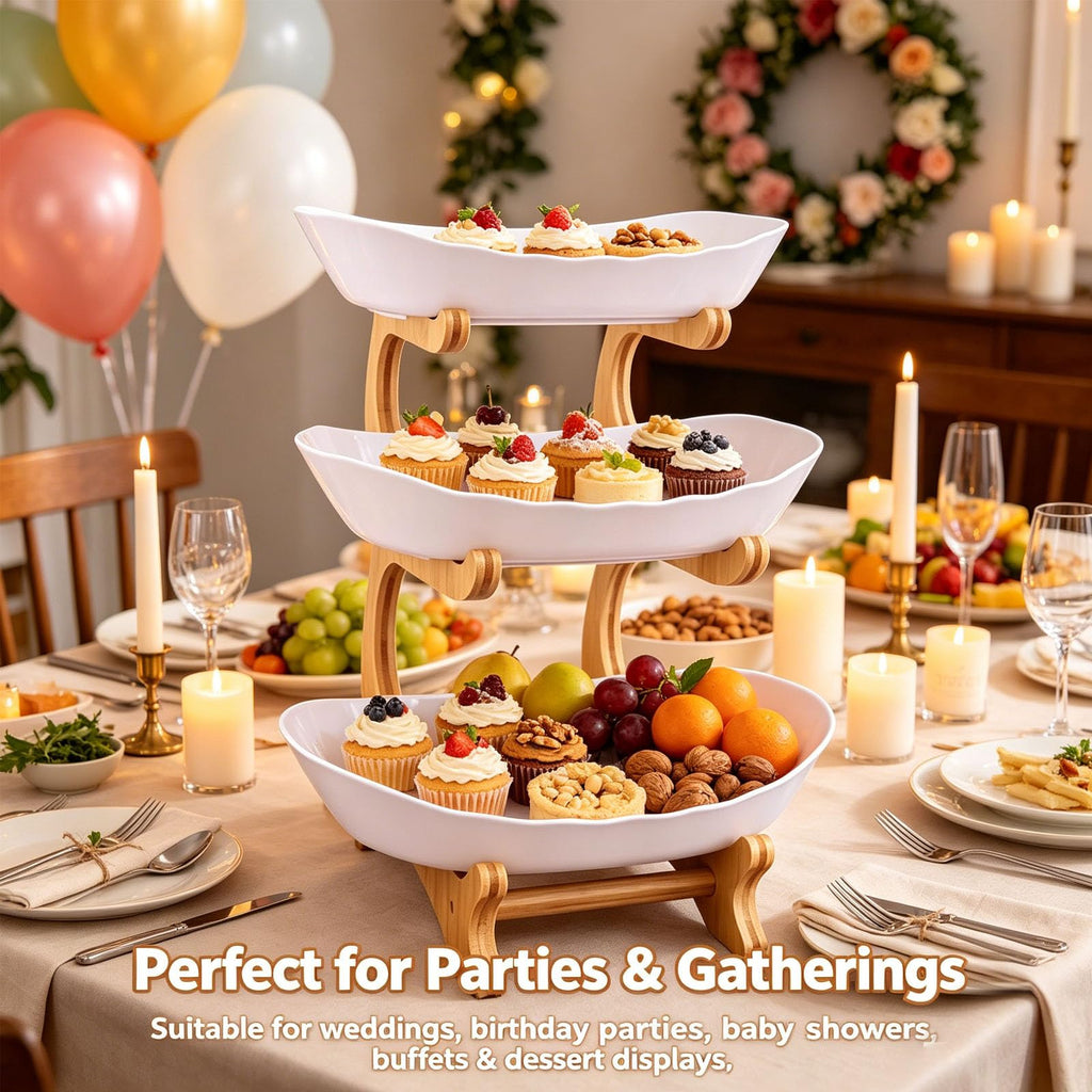 3 Tier Oval Fruit Basket with Bamboo Stand O54685