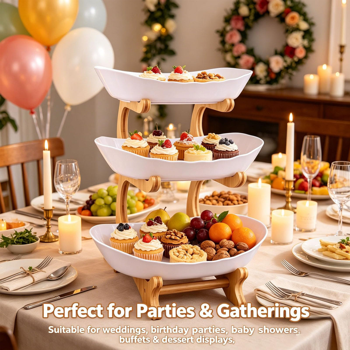 3 Tier Oval Fruit Basket with Bamboo Stand O54685