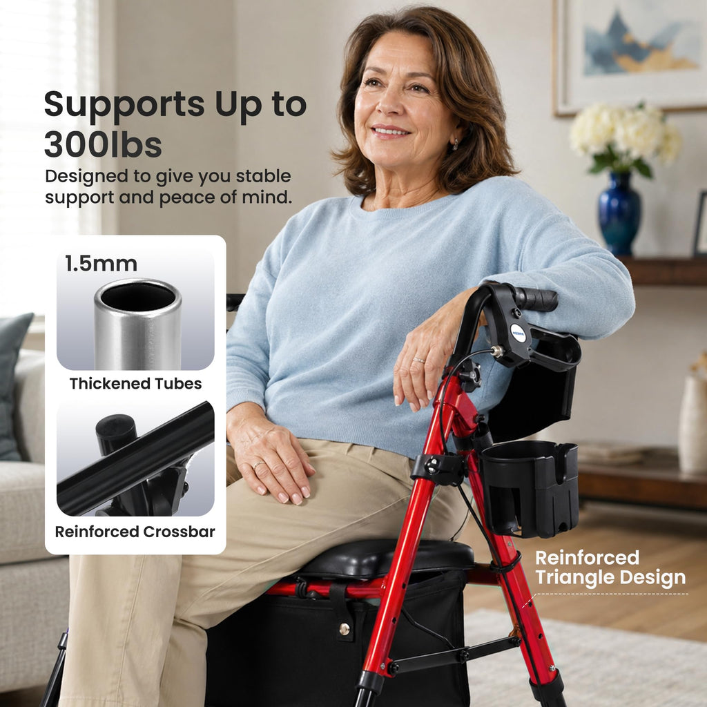 Aluminum 2-in-1 Rollator Walker with Seat W698295