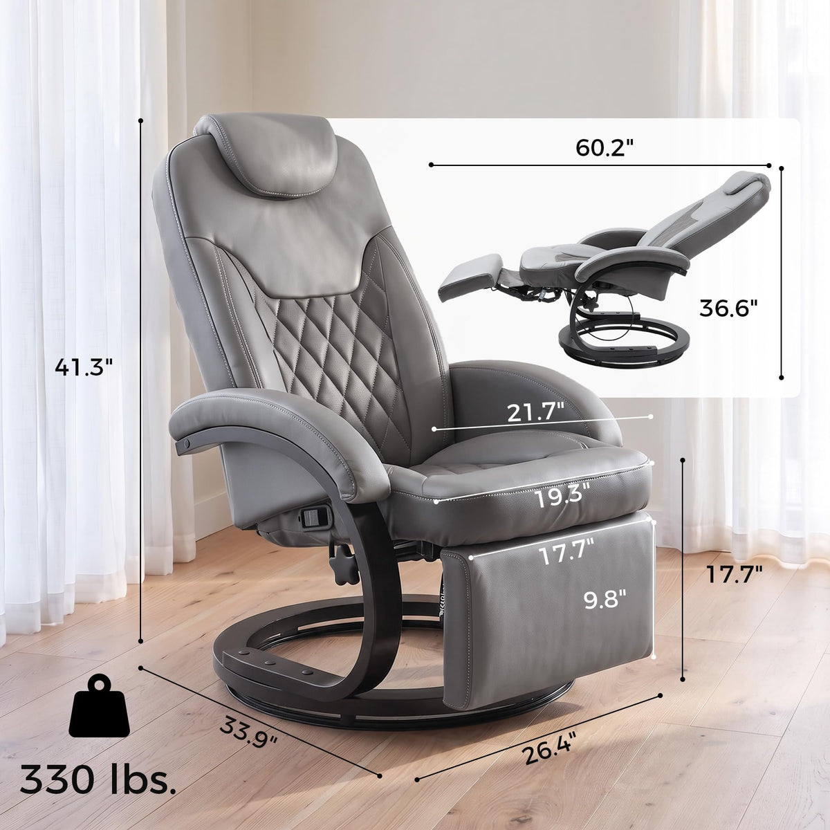 Gray Manual Recliner Chair with Footrest R791
