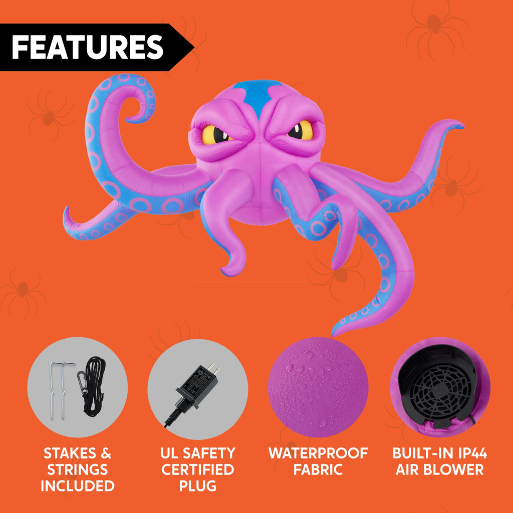 10FT Inflatable Octopus Decoration with Built-in LED Lights W937839