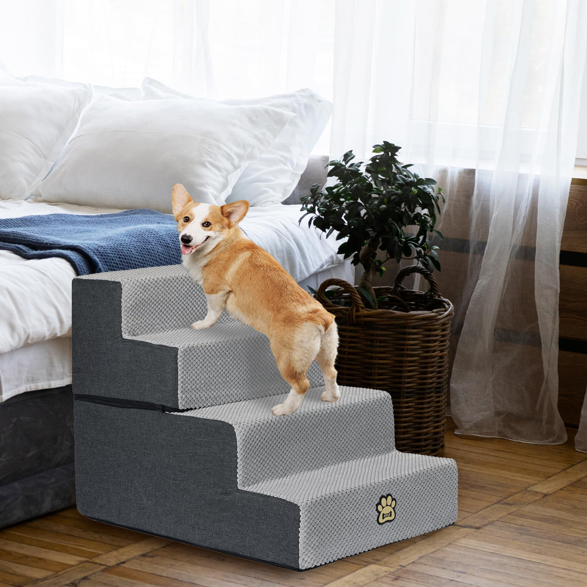 4-Step Foam Dog Stairs, 18-Inch, Gray X2272