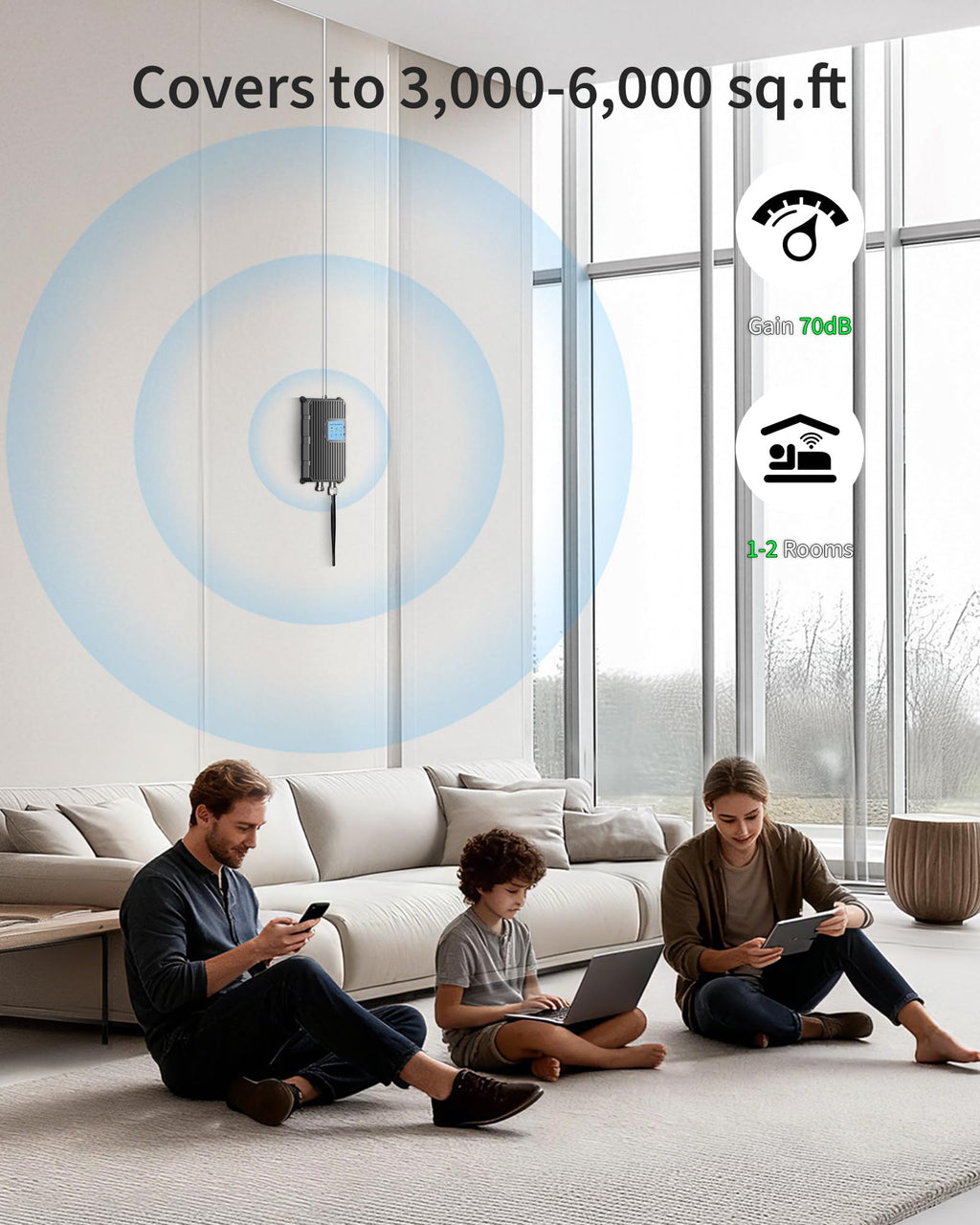 Cell Phone Signal Booster Up to 3000 Sq.Ft 4G LTE 5G Cellular Repeater E729420