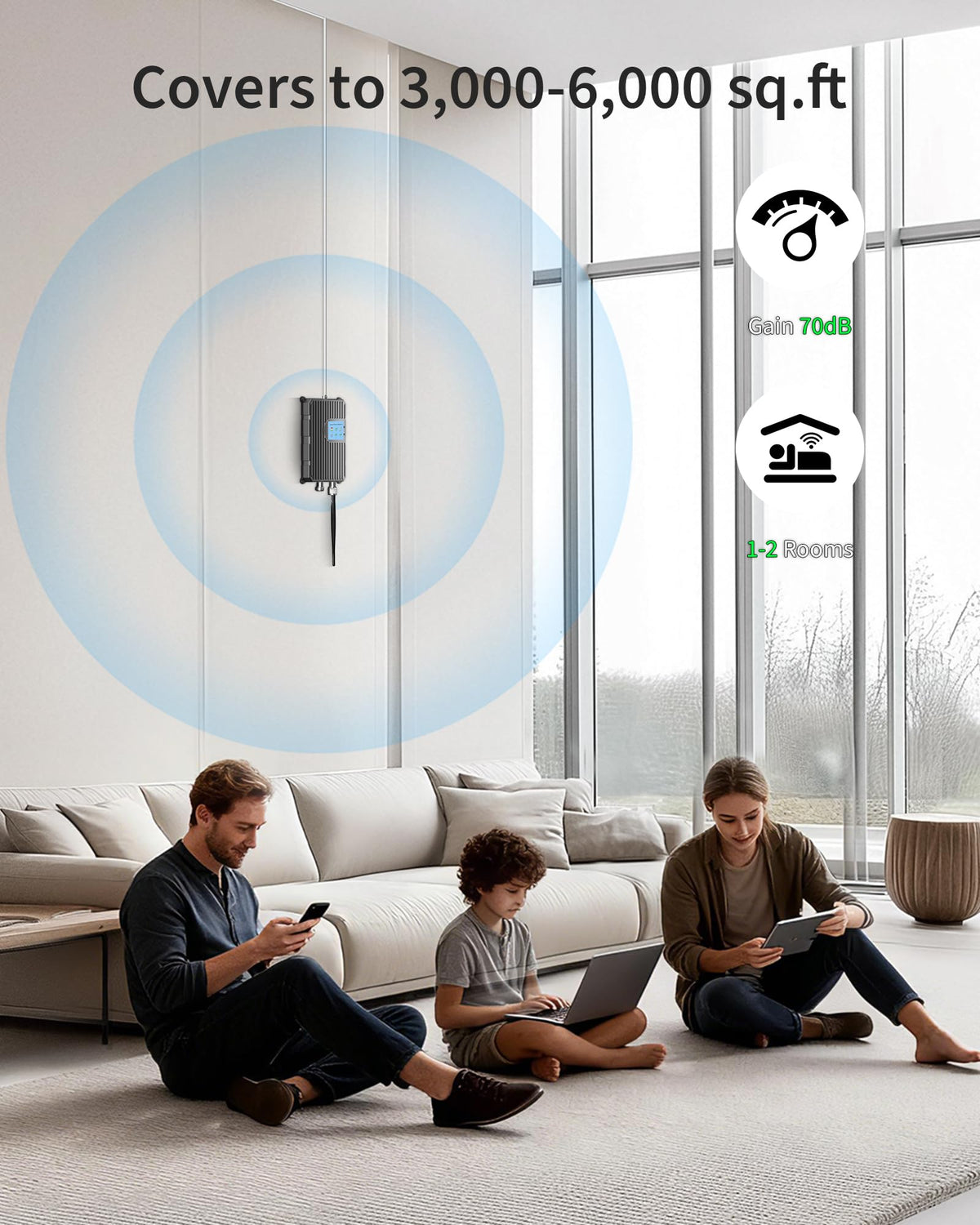 Cell Phone Signal Booster Up to 3000 Sq.Ft 4G LTE 5G Cellular Repeater E729420