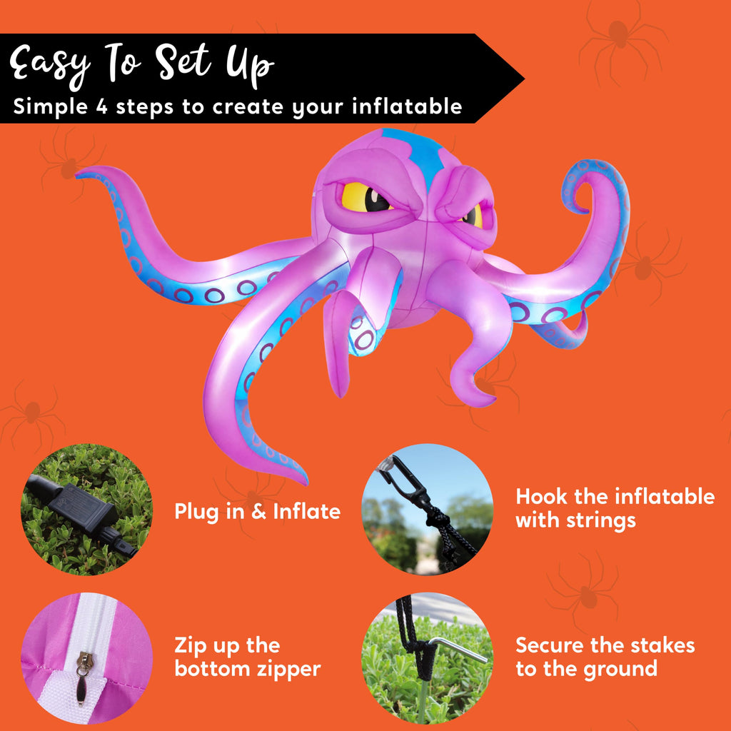 10FT Inflatable Octopus Decoration with Built-in LED Lights W937839