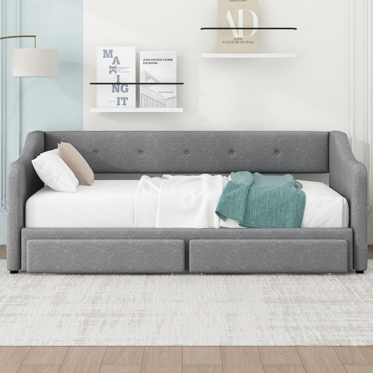 Upholstered Twin XL to King Size Daybed with Pop Up Trundle H51718