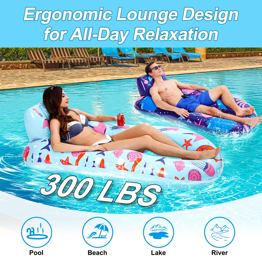 4 Pack Inflatable Pool Lounger with Cup Holder O4647