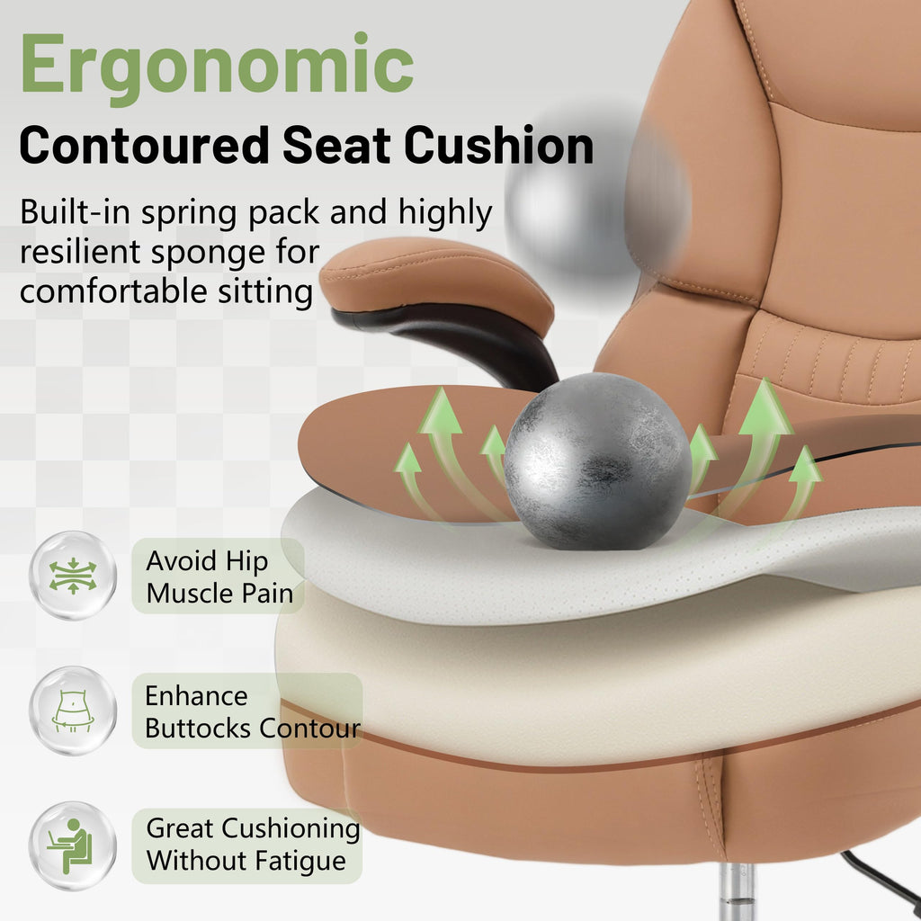 Brown High Back Upholstered Drafting Chair with Flip-up Armrests C342128