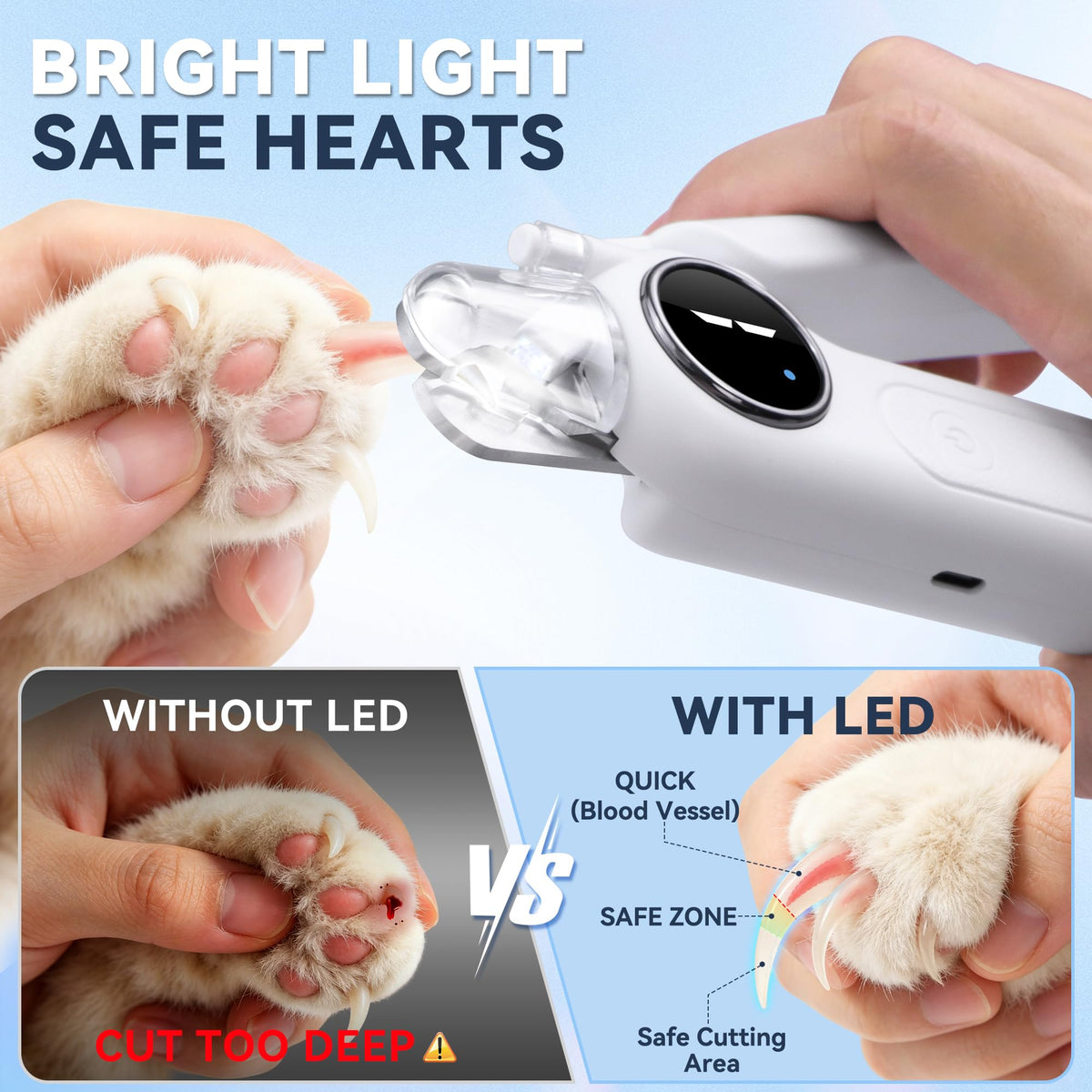 2-in-1 Quiet Electric Pet Nail Clipper & Grinder with Light T7696