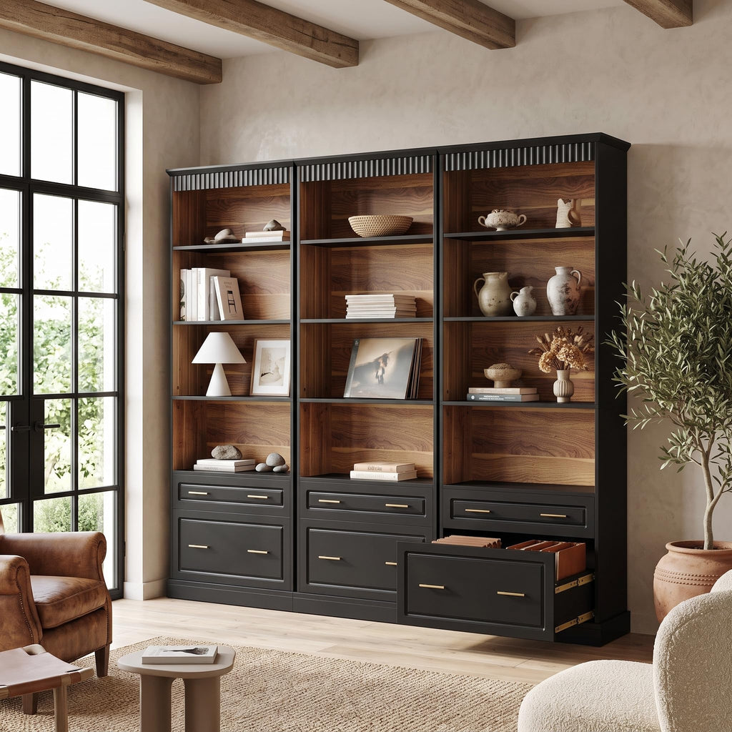 72" Tall Black 5-Tier Bookcase with 2 Drawers S53761