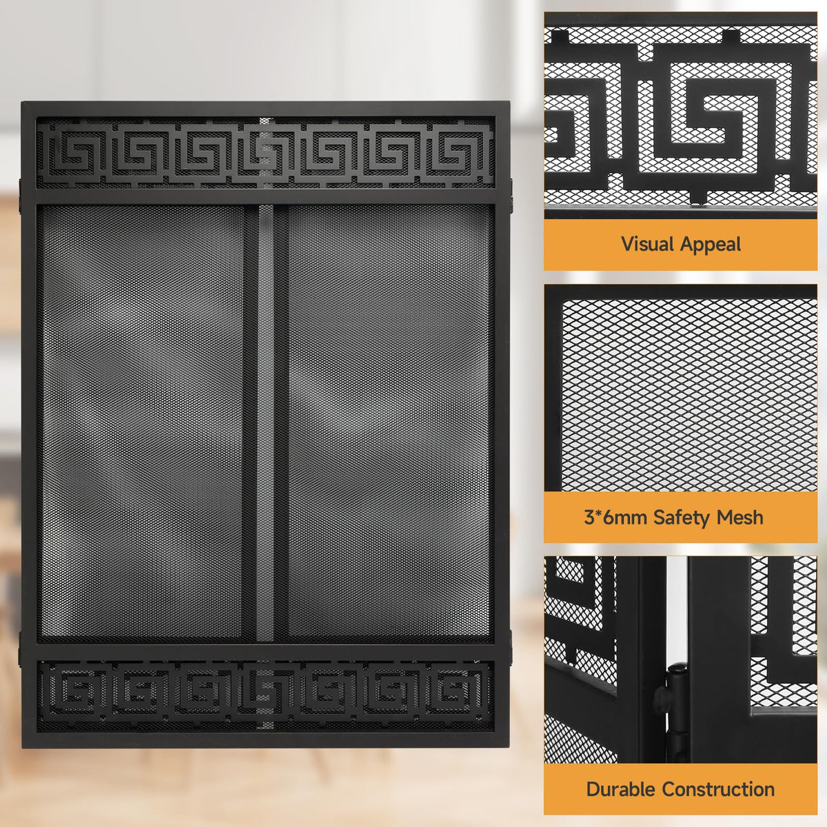 50"x32" 3 Panel Steel Fireplace Screen W82844