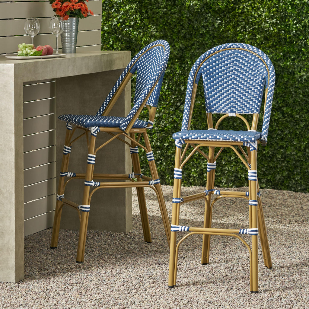 Teal Blue Rattan Counter Height Bar Stools Set of 2 C7858