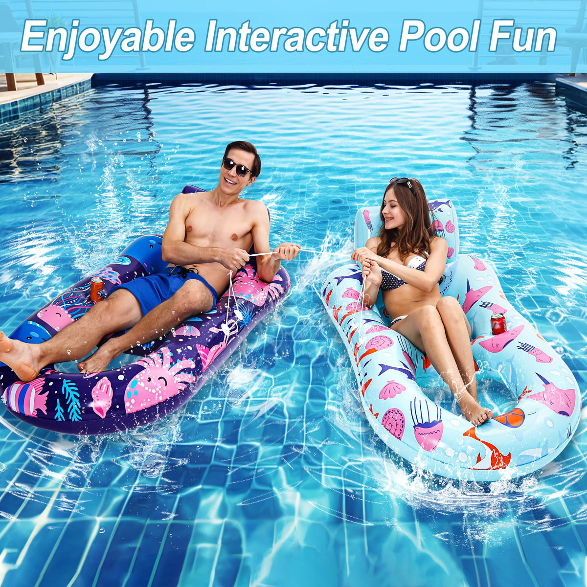 4 Pack Inflatable Pool Lounger with Cup Holder O4647