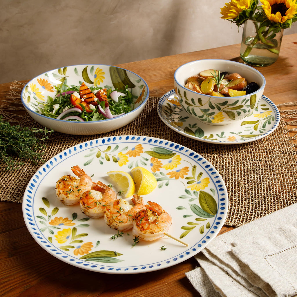 Hand Painted Stoneware Floral Dinnerware Set, Service for Four (16pcs) N81739