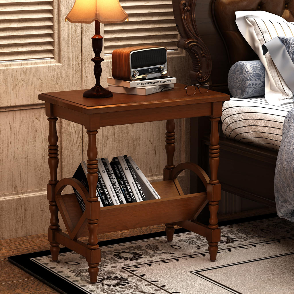 Wood End Table with Magazine Rack and Rubberwood Legs I672160
