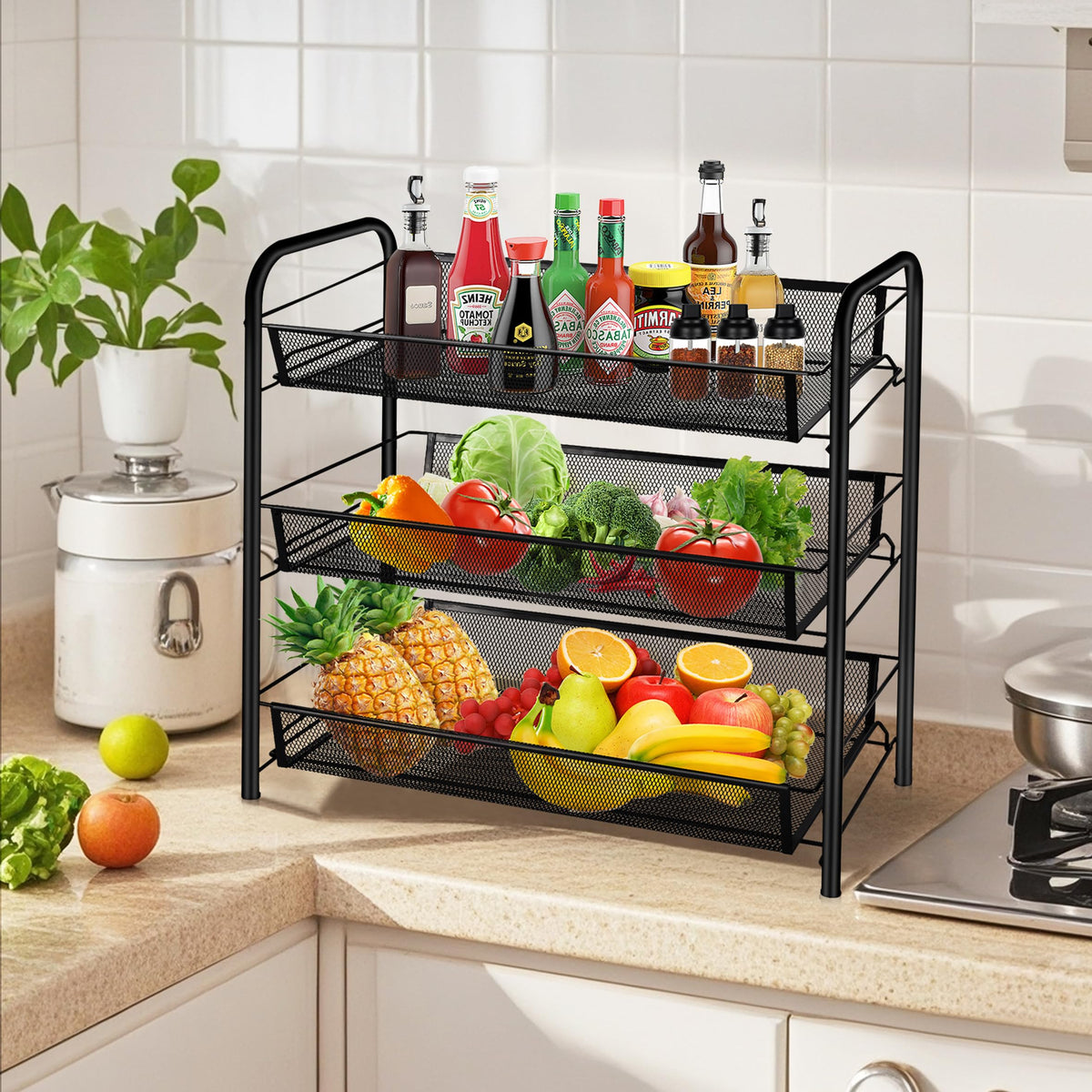 3 Tier Rectangular Metal Fruit Basket S81192