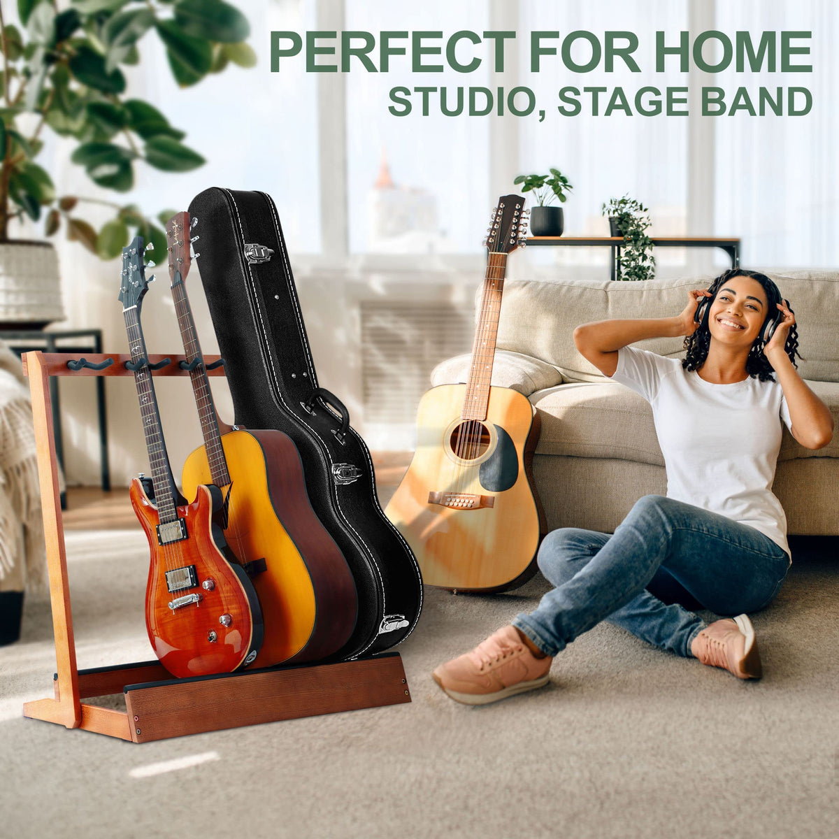 5 Holders Wooden Guitar Stand Floor Rack B506