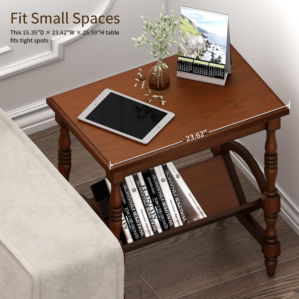 Wood End Table with Magazine Rack and Rubberwood Legs I672160