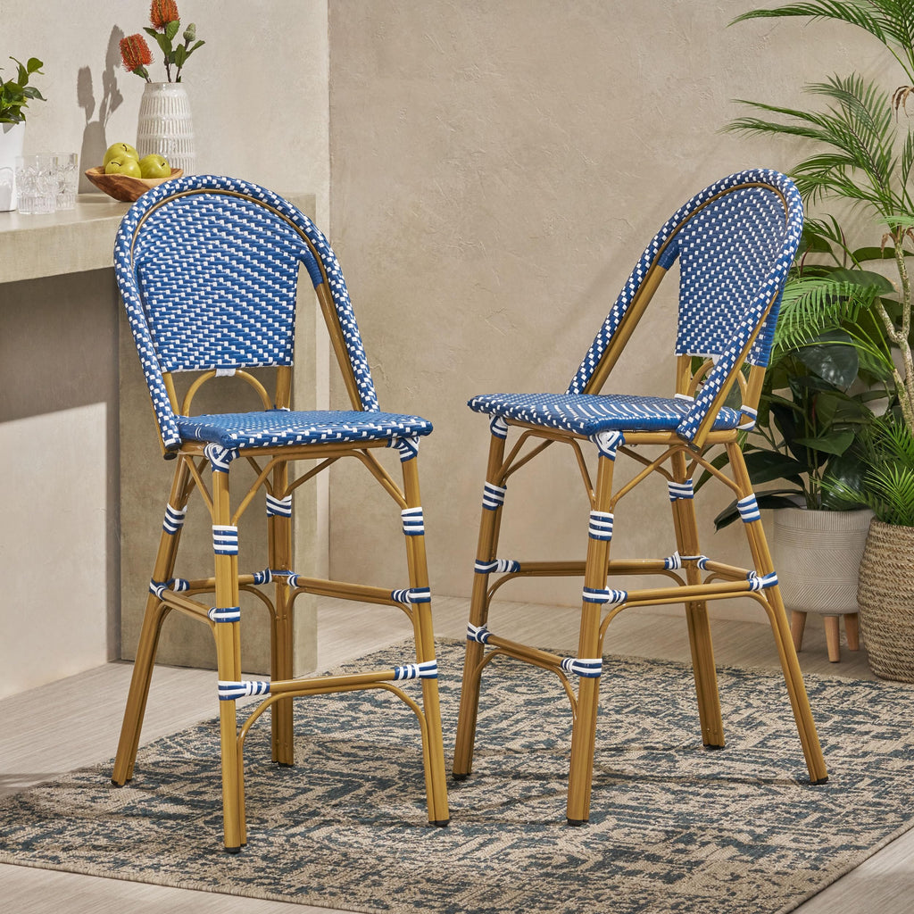 Teal Blue Rattan Counter Height Bar Stools Set of 2 C7858