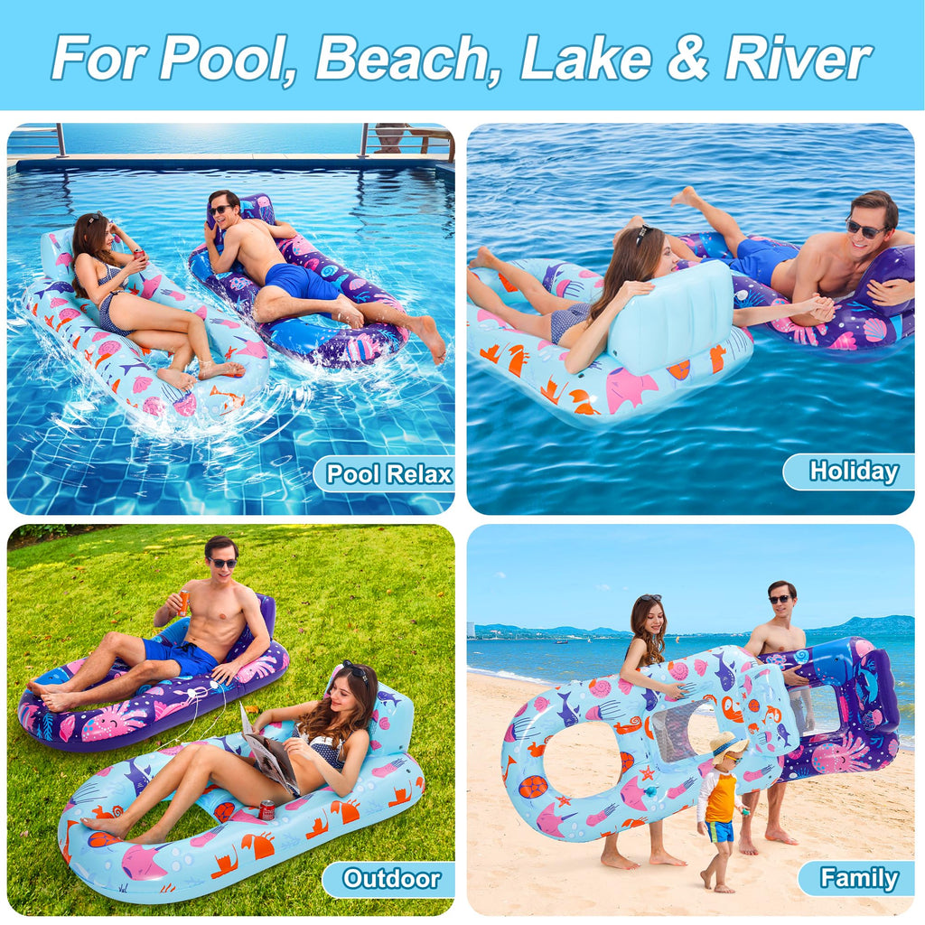 4 Pack Inflatable Pool Lounger with Cup Holder O4647