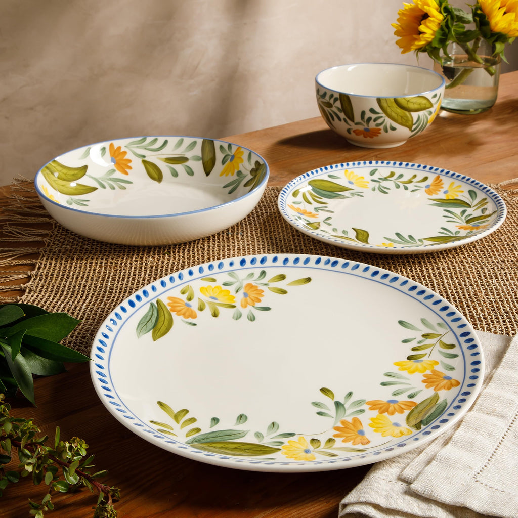 Hand Painted Stoneware Floral Dinnerware Set, Service for Four (16pcs) N81739