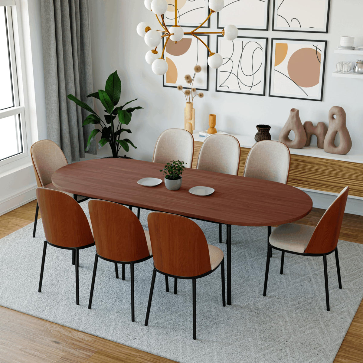 9-Piece Dining Set with 8 Chairs and Oval Table E20064