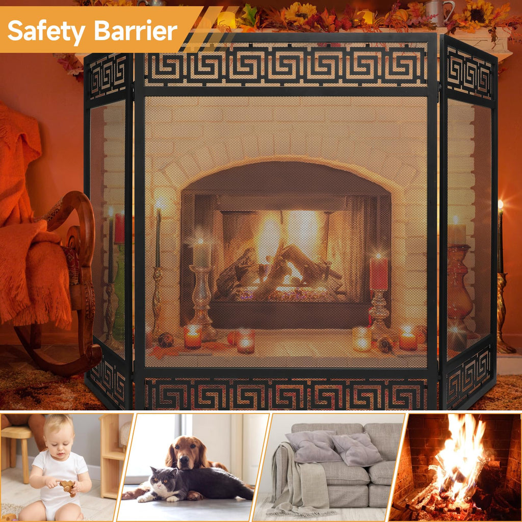 50"x32" 3 Panel Steel Fireplace Screen W82844